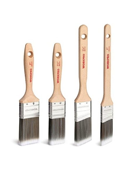WORKPRO 4 piezas Juego de pinceles profesional, madera brochas pintura con certificación FSC 100%, set de brocha plana y angu
