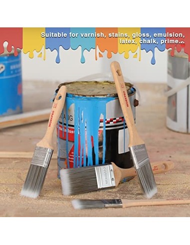 WORKPRO 4 piezas Juego de pinceles profesional, madera brochas pintura con certificación FSC 100%, set de brocha plana y angu