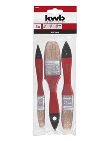 kwb 030990 - Juego de 3 pinceles planos pincel para esmaltar, 15, 25 y 35 mm, pincel para barniz