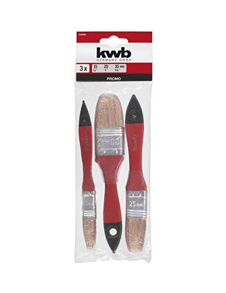 kwb 030990 - Juego de 3 pinceles planos pincel para esmaltar, 15, 25 y 35 mm, pincel para barniz