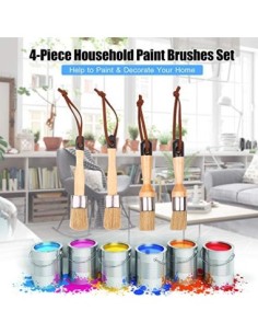Fesjoy Juego de 4 Pinceles para Pintar, Pinceles para el hogar, Incluye Pincel Redondo/Plano con Bucle para Colgar, Mango erg 2