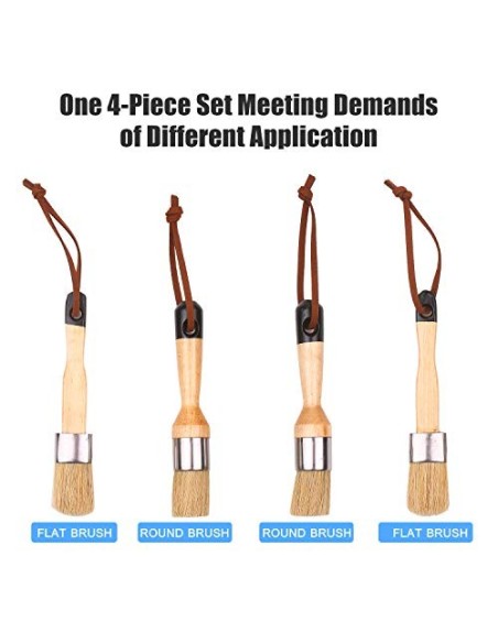 Fesjoy Juego de 4 Pinceles para Pintar, Pinceles para el hogar, Incluye Pincel Redondo/Plano con Bucle para Colgar, Mango erg