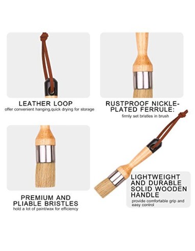 Fesjoy Juego de 4 Pinceles para Pintar, Pinceles para el hogar, Incluye Pincel Redondo/Plano con Bucle para Colgar, Mango erg