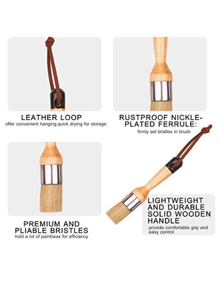 Fesjoy Juego de 4 Pinceles para Pintar, Pinceles para el hogar, Incluye Pincel Redondo/Plano con Bucle para Colgar, Mango erg