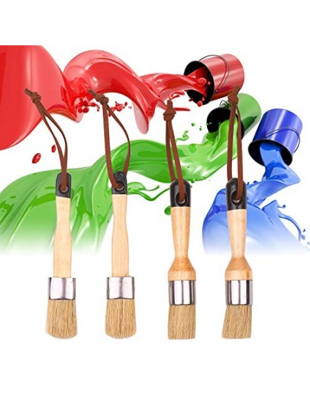 Fesjoy Juego de 4 Pinceles para Pintar, Pinceles para el hogar, Incluye Pincel Redondo/Plano con Bucle para Colgar, Mango erg