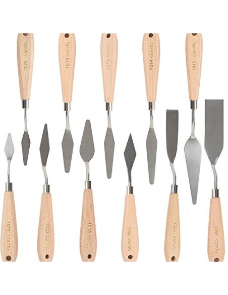CONDA Juego Profesional de 11 Piezas de Espátulas de Acero con Mango de Madera para Pintura