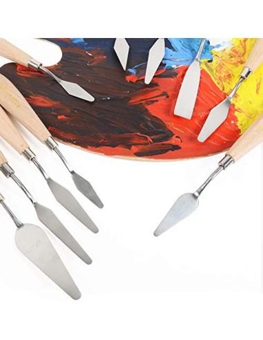 CONDA Juego Profesional de 11 Piezas de Espátulas de Acero con Mango de Madera para Pintura