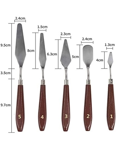 Yomiro Juego de 5 Cuchillos de Paleta para Pintura al óleo, Espátula de Artista de Acero Inoxidable, Cuchillos de Paleta para