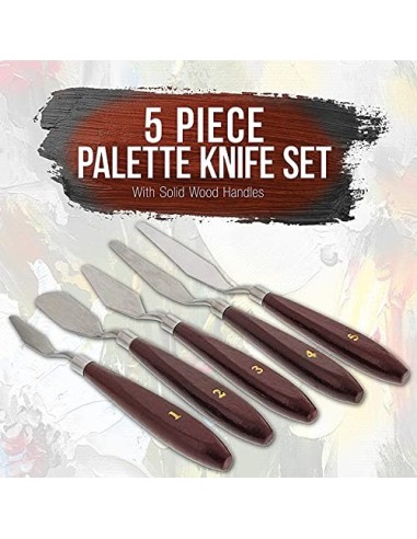 Yomiro Juego de 5 Cuchillos de Paleta para Pintura al óleo, Espátula de Artista de Acero Inoxidable, Cuchillos de Paleta para