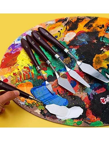 Yomiro Juego de 5 Cuchillos de Paleta para Pintura al óleo, Espátula de Artista de Acero Inoxidable, Cuchillos de Paleta para