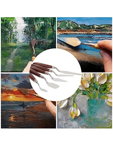 Yomiro Juego de 5 Cuchillos de Paleta para Pintura al óleo, Espátula de Artista de Acero Inoxidable, Cuchillos de Paleta para