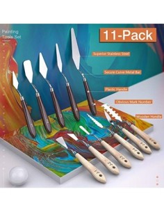 TiMOVO Juego Profesional de Cuchillos Pintados, [11PCS] Espátula de Acero Inoxidable con Asa Madera para Pintura al Acrílico  2