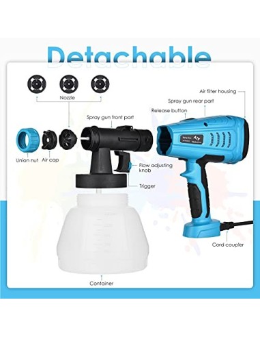 550W Pistola de Pintura Tilswall, 1300ml Gran Recipiente Desmontable, Velocidad Máx 1200ml/min, 3 Patrones de Pulverizar, 3 B