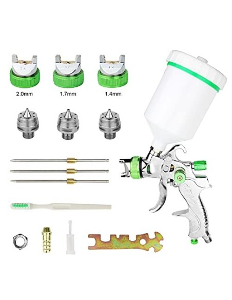 HVLP Pistola Pintura con 3 Boquillas 1,4 mm 1,7 mm 2,0 mm Sistema Profesional de Pintura Boquilla de Acero Inoxidable para Pi