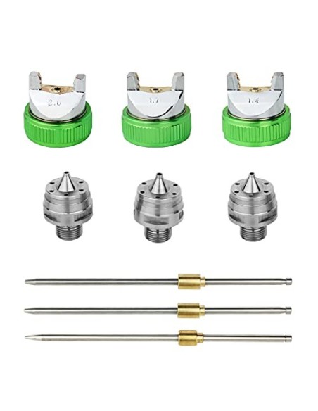 HVLP Pistola Pintura con 3 Boquillas 1,4 mm 1,7 mm 2,0 mm Sistema Profesional de Pintura Boquilla de Acero Inoxidable para Pi