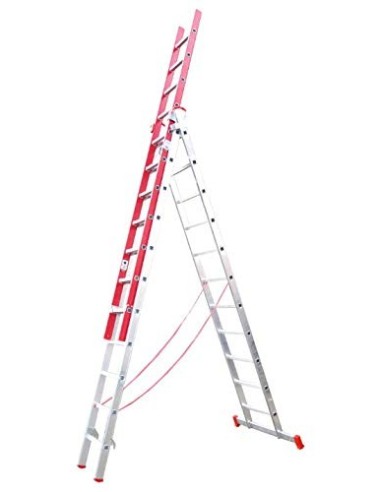 Escalera Triple Transformable de Fibra de Vidrio y Aluminio 3 Tramos Extensibles  3+3+3 Mts . Escada 3 lances transformável e