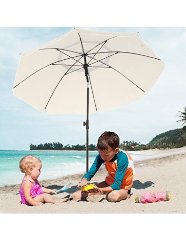 SONGMICS Parasol de Playa Ø 2 m, Sombrilla de jardín con protección UPF 50+, Inclinable, Portátil y Resistente Viento, Var