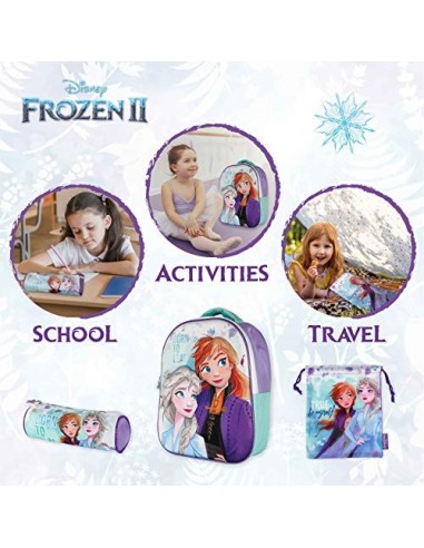 Mochila Infantil 3D, Estuche Escolar y Bolsa Merienda de Cuerdas Frozen 2 Diseño Exclusivo – Frozen | Mochilas Escolares para