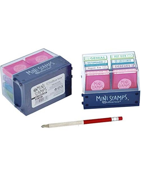 Pack 8 Sellos Profesor Mini Stamps Motivación CASTELLANO. Hasta 10.000 impresiones por mensaje + REGALO