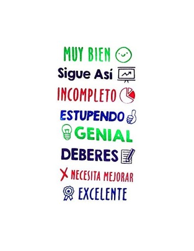 Pack 8 Sellos Profesor Mini Stamps Motivación CASTELLANO. Hasta 10.000 impresiones por mensaje + REGALO