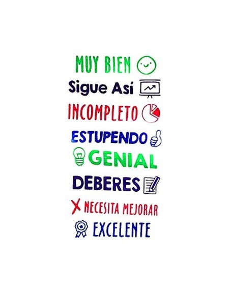 Pack 8 Sellos Profesor Mini Stamps Motivación CASTELLANO. Hasta 10.000 impresiones por mensaje + REGALO