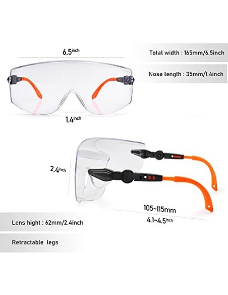 Gafas de Protección Antivaho Patillas Ajustables - Anteojos Gafas Protectoras Laboratorios con Cinta Ajustables SG009