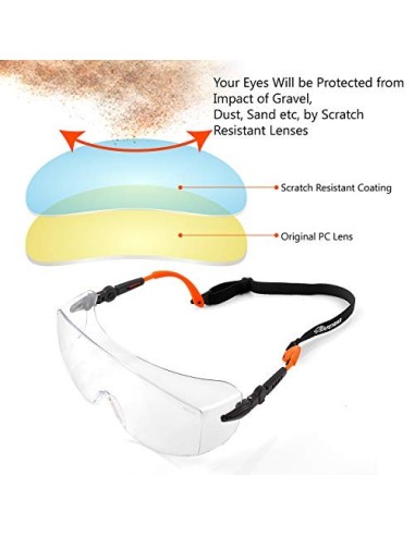 Gafas de Protección Antivaho Patillas Ajustables - Anteojos Gafas Protectoras Laboratorios con Cinta Ajustables SG009