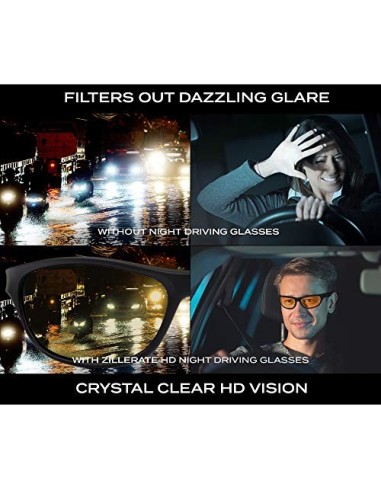 ZILLERATE GAFAS DE CONDUCCIÓN NOCTURNA para Hombre y Mujer Lentes Polarizadas que Protegen del Deslumbramiento de los Faros -