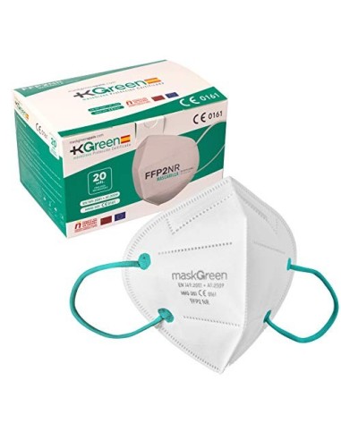 Maskgreen - Mascarilla FFP2 Homologada - Caja 20 Mascarillas FFP2 CE -  Fabricadas en España - Alta Protección 97% - Libres de
