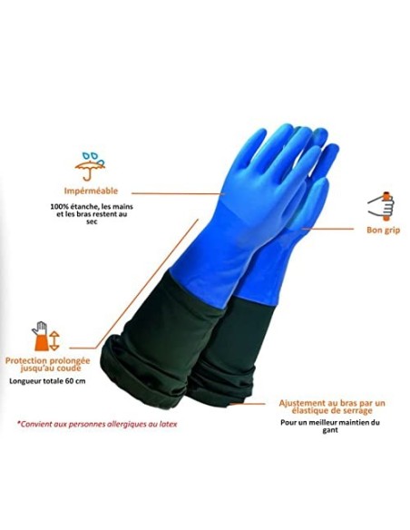 Rostaing WETPRO/IT10 - Guante impermeable de gran longitud con protección total frontal del brazo con cierre elástico, color 