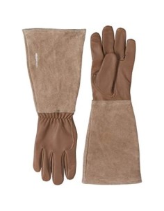 Amazon Basics — Guantes de jardinería de antebrazo de cuero marrón talla XL  1 par 