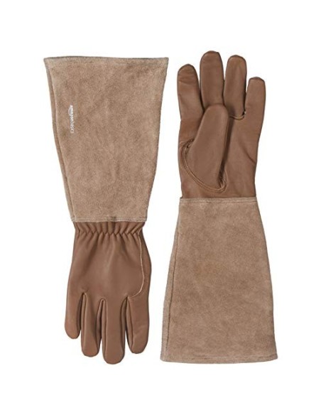 Amazon Basics — Guantes de jardinería de antebrazo de cuero marrón talla XL  1 par 