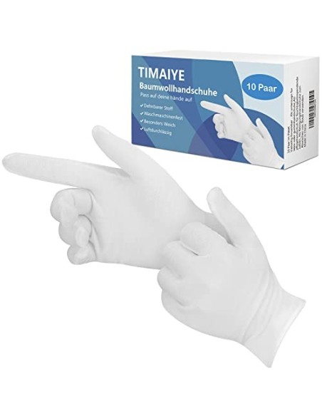 Guantes algodon, 10 pares guantes blancos algodon, suaves y elásticos, Guantes de algodón lavables a máquina, guantes algodon