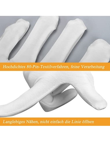 Guantes algodon, 10 pares guantes blancos algodon, suaves y elásticos, Guantes de algodón lavables a máquina, guantes algodon