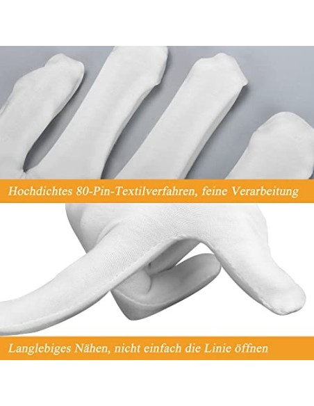 Guantes algodon, 10 pares guantes blancos algodon, suaves y elásticos, Guantes de algodón lavables a máquina, guantes algodon