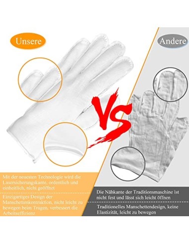 Guantes algodon, 10 pares guantes blancos algodon, suaves y elásticos, Guantes de algodón lavables a máquina, guantes algodon