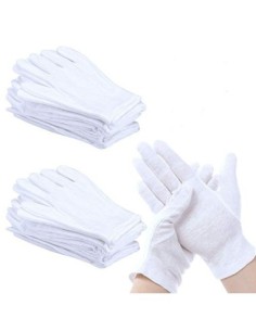 Perfetsell 12 Pares 24 Guantes Algodon Blanco Guantes Tela Blanca Finos Guantes Algodon Mujer Hombre Guantes de Joyeria Lavab