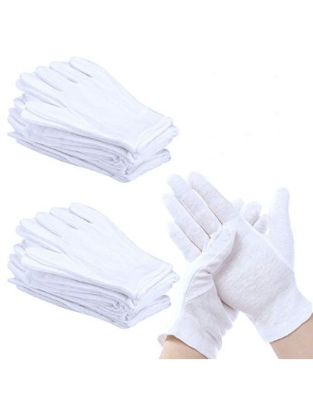 Perfetsell 12 Pares 24 Guantes Algodon Blanco Guantes Tela Blanca Finos Guantes Algodon Mujer Hombre Guantes de Joyeria Lavab