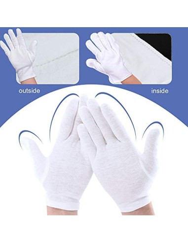 Perfetsell 12 Pares 24 Guantes Algodon Blanco Guantes Tela Blanca Finos Guantes Algodon Mujer Hombre Guantes de Joyeria Lavab