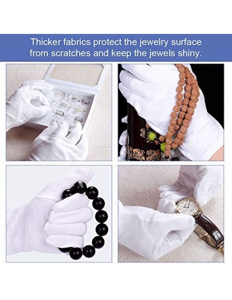 Perfetsell 12 Pares 24 Guantes Algodon Blanco Guantes Tela Blanca Finos Guantes Algodon Mujer Hombre Guantes de Joyeria Lavab