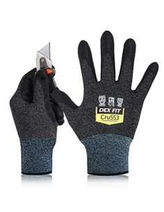 DEX FIT Guantes Anticortes de Nivel 5 Cru553, Ajuste Cómodo Elástico 3D, Buen Agarre, Recubrimiento de Espuma Duradero de Nit