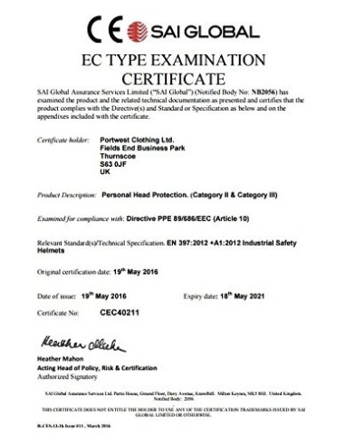 Portwest PV50 - Opinión máxima del casco, color Amarillo