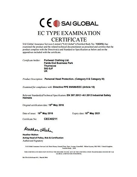 Portwest PV50 - Opinión máxima del casco, color Amarillo