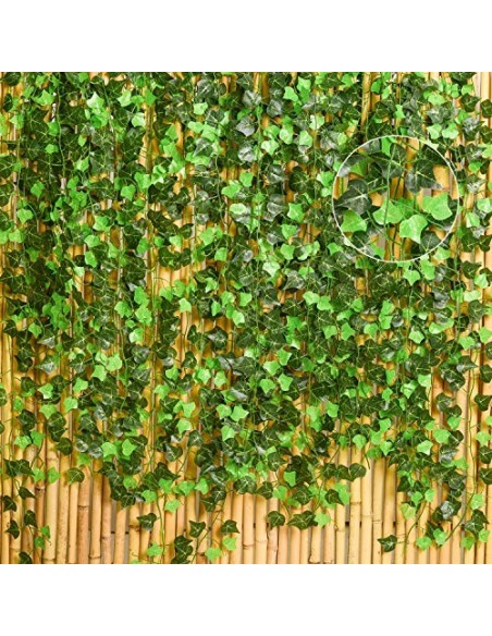 YQing Plantas Hiedra Artificial Decoración Interior y Exterior 91ft-12 Piezas Guirnalda Hiedra Artificial De Hogar Boda Jardí