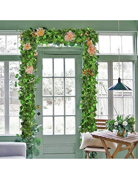 YQing Plantas Hiedra Artificial Decoración Interior y Exterior 91ft-12 Piezas Guirnalda Hiedra Artificial De Hogar Boda Jardí