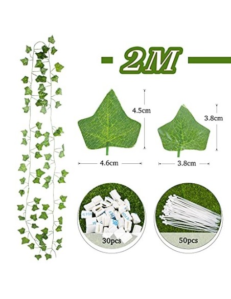JNCH Planta Hiedra Artificial  14pcs*2.2m  Decoración, Hojas de Vid, Guirnalda Hiedra Artificial Enredadera, Hogar Escalera V