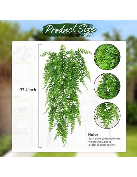 ADORAMOUR Plantas Artificiales Decorativas 2 Piezas Planta Colgantes del Hogar Decoración Pared para Interior y Exterior, Vid