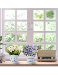 HOTLIKE Flores Artificiales Decoración, 3Pcs Plantas Artificiales de Maceta, Mini Artificiales Plastico Decorativas Plantas F 2