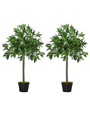 Outsunny 2 Plantas Artificiales de 90 cm de Altura Árboles de Laurel Decorativos con Maceta para Hogar Salón Uso en Interiore