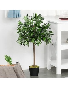 Outsunny 2 Plantas Artificiales de 90 cm de Altura Árboles de Laurel Decorativos con Maceta para Hogar Salón Uso en Interiore 2